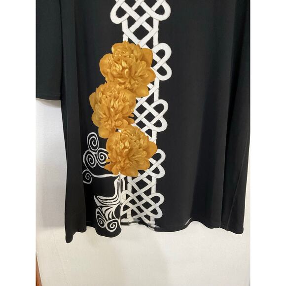 Eva Varro V-Neck Cold Shoulder Tunic Top Floral Size Medium Celtic Knots Stretch - Picture 3 of 5